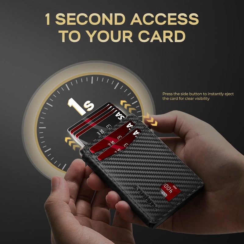 RUNBOX Slim Card Wallet for Men with ID Window – Minimalist RFID Wallet, Pop-Up Function, Ultra Thin Design, Metal Business Card Case Holds 8+ Cards, Gifts for Men, Men's Accessories - Image 3